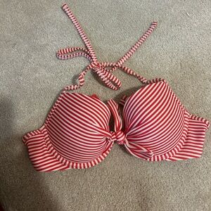 Red and White Striped Bikini Top